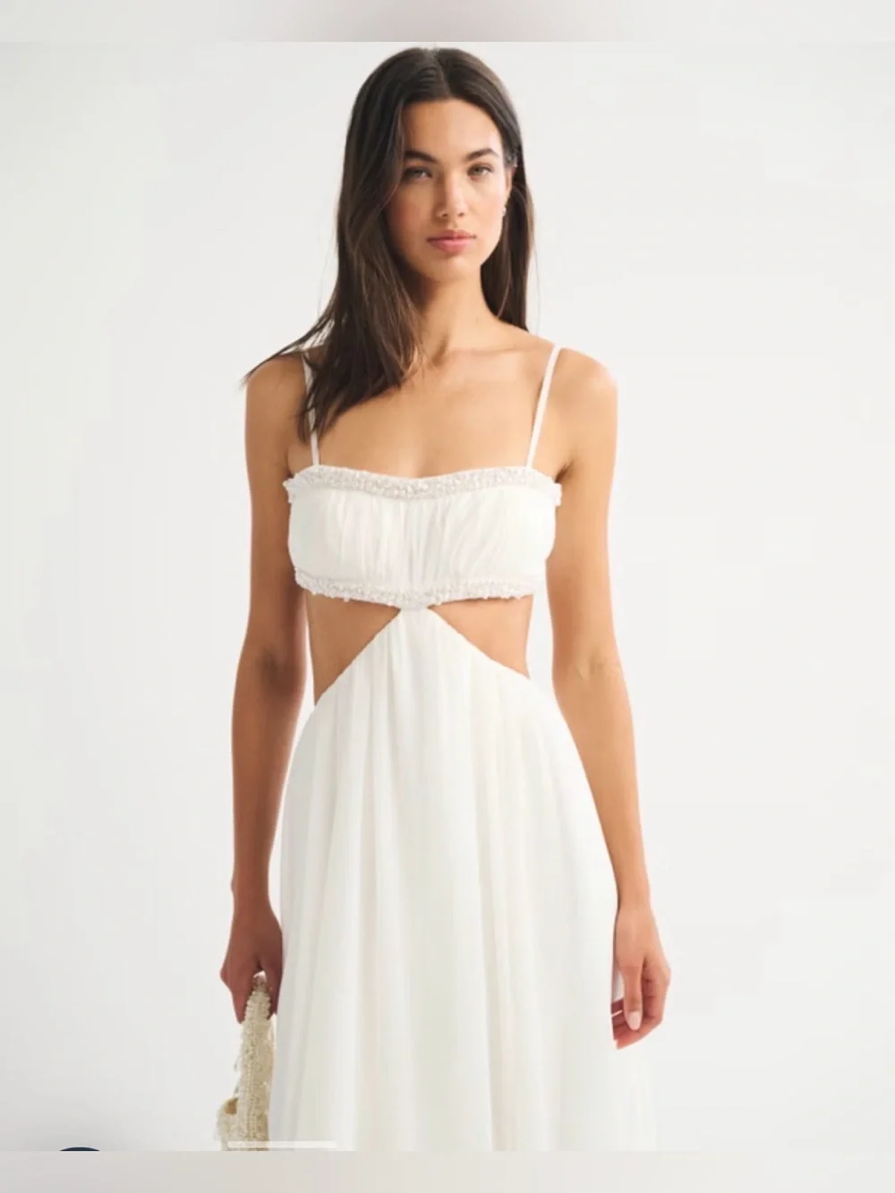 Abercrombie & Fitch White Babydoll Cutout Beaded Maxi Dress